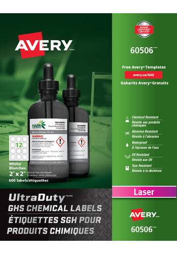 Avery 60506 2"x2" GHS Label Sheet Chemical Resistance Laser Sheets