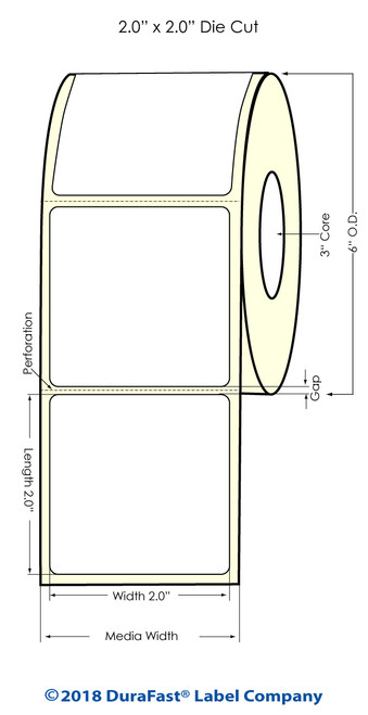 LX900 2" x 2" High Gloss Paper Inkjet Labels 1100/Roll