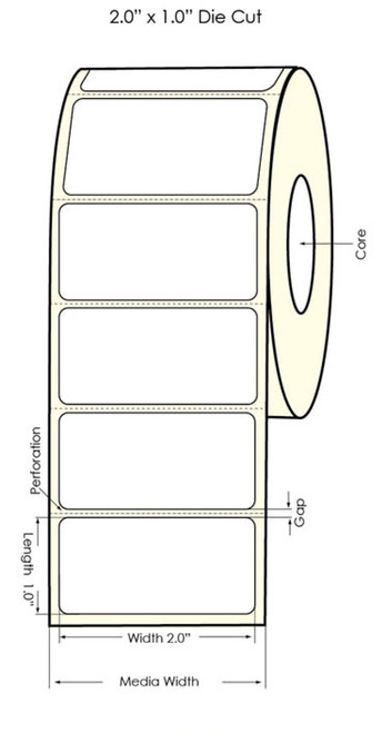 LX500 2" x 1" White Polyester Inkjet Labels 960/Roll 2" Core/4" OD