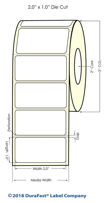 LX500 2" x 1" Clear BOPP Inkjet Labels 1800/Roll