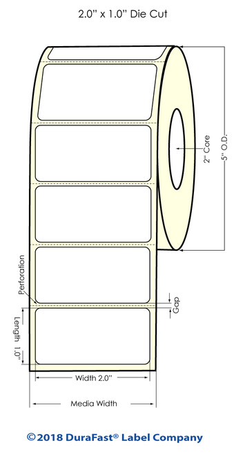 LX500 2" x 1"  Matte BOPP Inkjet Labels 1700/Roll