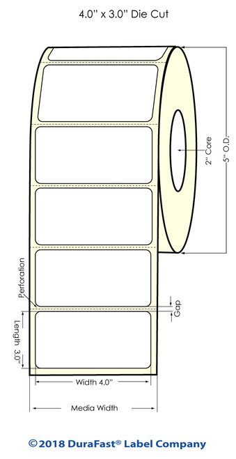 LX500  4" x 3"  White Glossy Polypropylene (BOPP) Labels 600/Roll