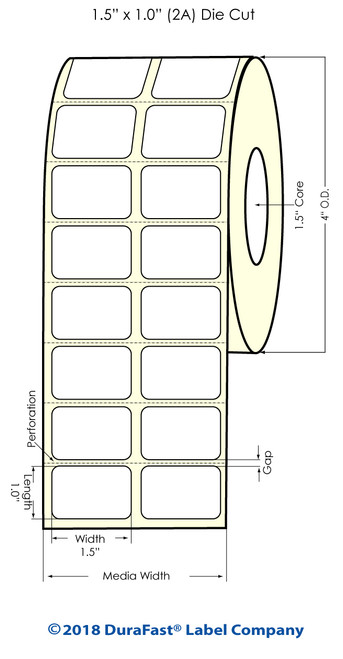 TM-C3500 1.5" x 1" (2A) Matte BOPP Inkjet Labels 2150/Roll