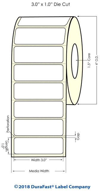 TM-C3500 3" x 1" (1A) Matte BOPP Inkjet Labels 1070/Roll