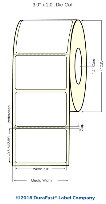 TM-C3500 3" x 2" (1A) Matte BOPP Inkjet Labels 565/Roll