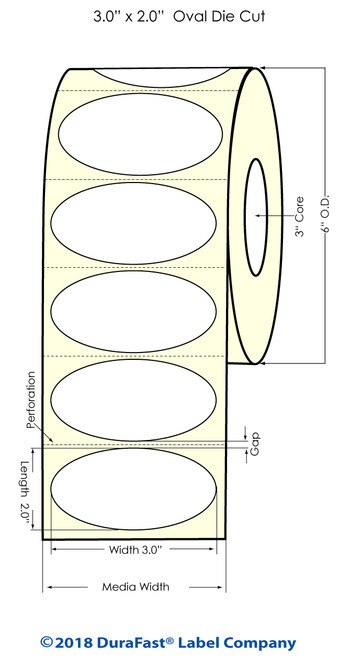 LX900 3" x 2" OVAL High Gloss Paper Inkjet Labels 1100/Roll