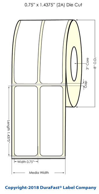 TM-C7500 0.75" x 1.4374" NP (2UP with Black Eyemark - 8" OD) Chemical Inkjet Labels 5600/Roll