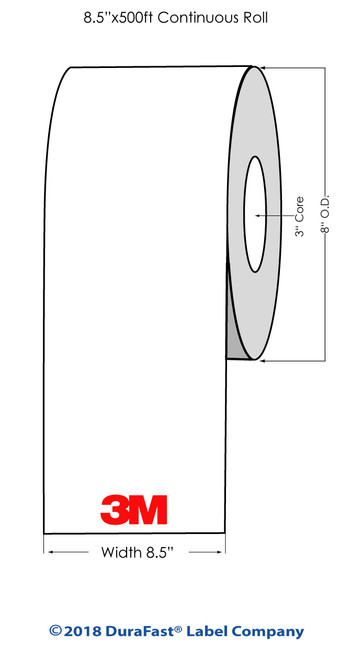 3M FM852 Glossy Clear Polyester 8.5"x 500Ft Laser Labels Roll