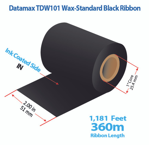 Datamax 2" x 1181 feet TDW101 Wax-Standard Ribbon with Ink IN | 36/Ctn