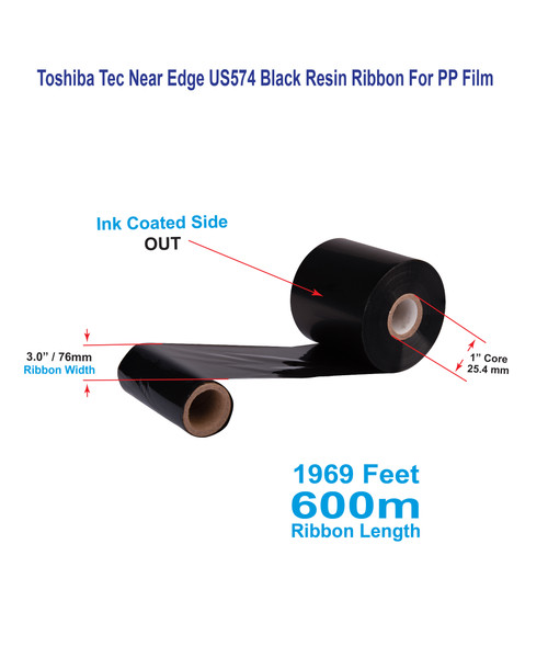 Toshiba Tec 3.00" x 1969 Feet US574 Near Edge Resin Ribbon For PP Films | 24 Rolls