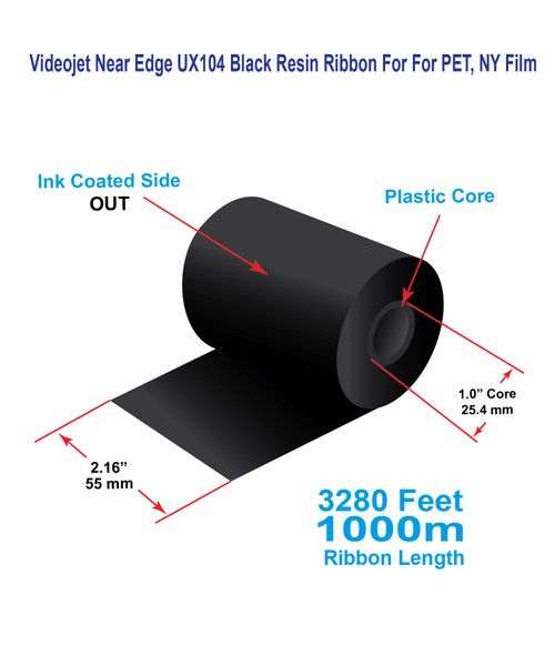 Videojet 2.16" x 3280 Feet UX104 Near Edge Resin Ribbon For For PET, NY Films | 24 Rolls