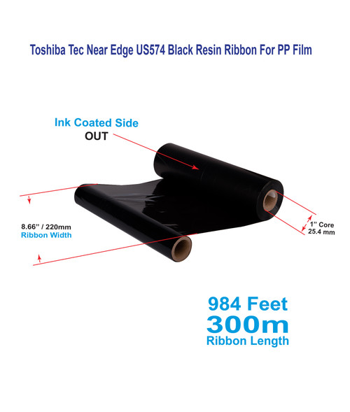 Toshiba Tec 8.66" x 984 Feet US574 Near Edge Resin Ribbon For PP Films | 12 Rolls