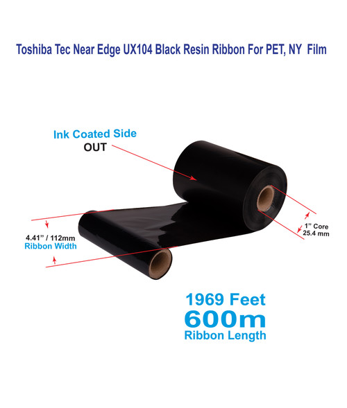 Toshiba Tec 4.41" x 1969 Feet UX104 Near Edge Resin Ribbon For PET, NY  Films | 12 Rolls