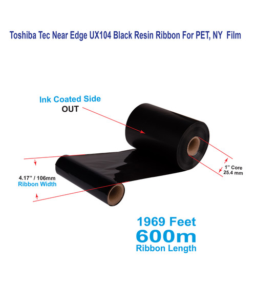 Toshiba Tec 4.17" x 1969 Feet UX104 Near Edge Resin Ribbon For PET, NY  Films | 12 Rolls