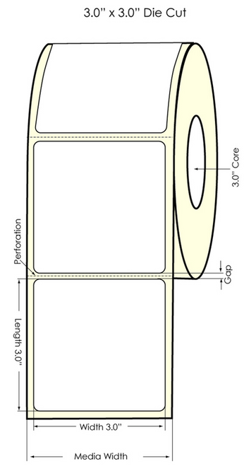 Inkjet 3" x 3" Matte Paper Label 800/Roll 3"Core/6" OD