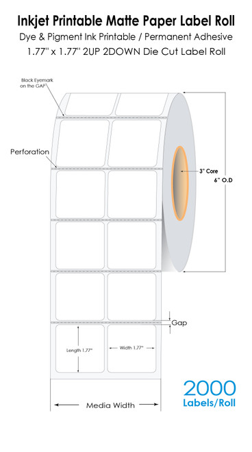 C6500 1.77" x 1.77" (2UP) Matte Paper Label 2,000/Roll