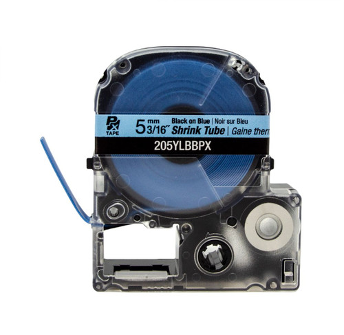 Epson 205YLBBPX LabelWorks 5MM 3/16" AWG  10-18 BLACK ON BLUE SHRINK TUBE 98"