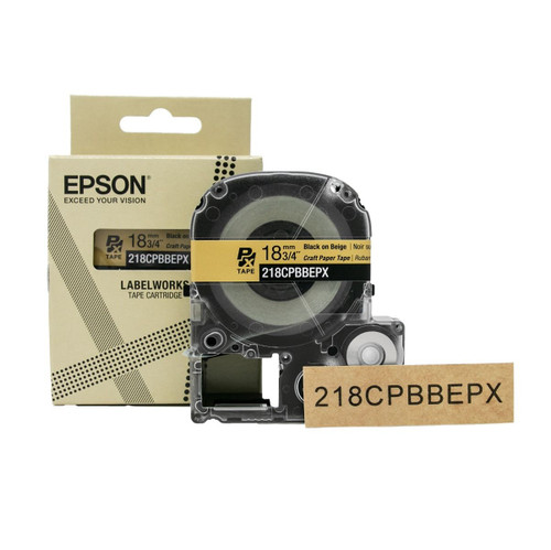 Epson LabelWorks PX 3/4" (18mm) X 16.5 FT Black On Beige Craft Paper Tape - 218CPBBEPX