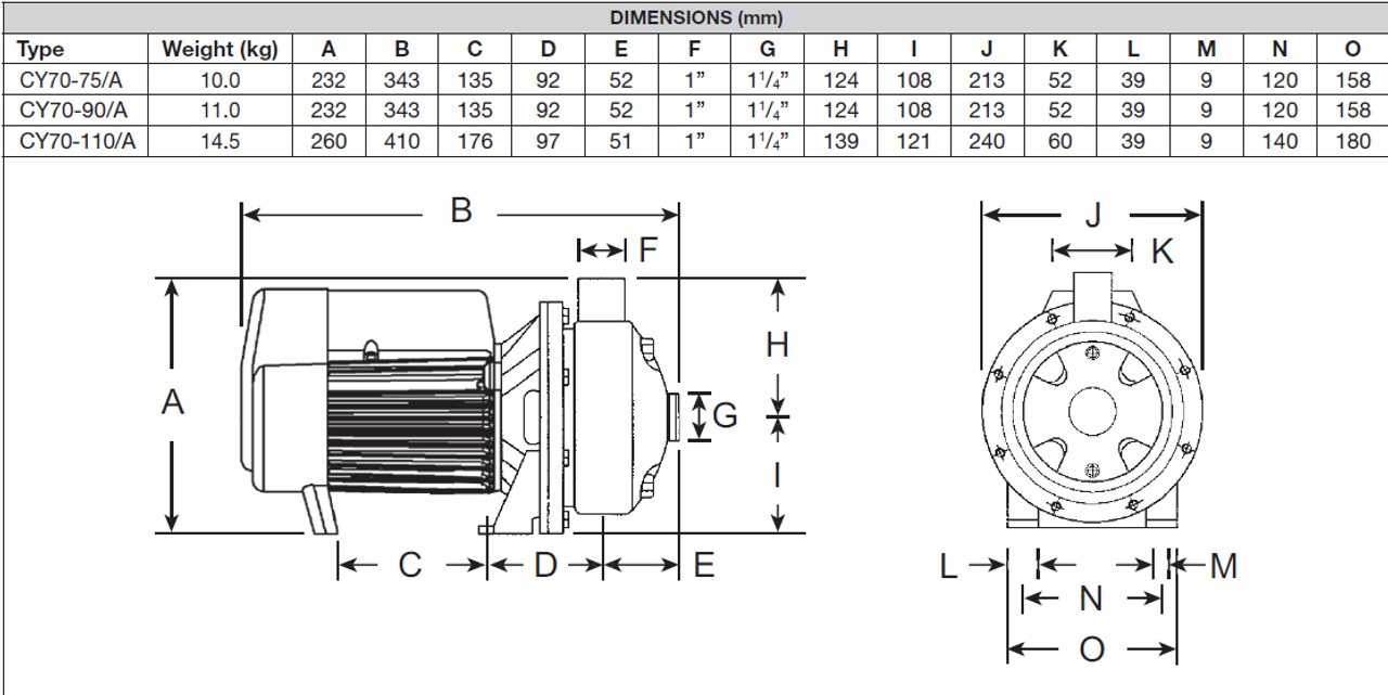 CY70-110/A  Dimensional Drawing