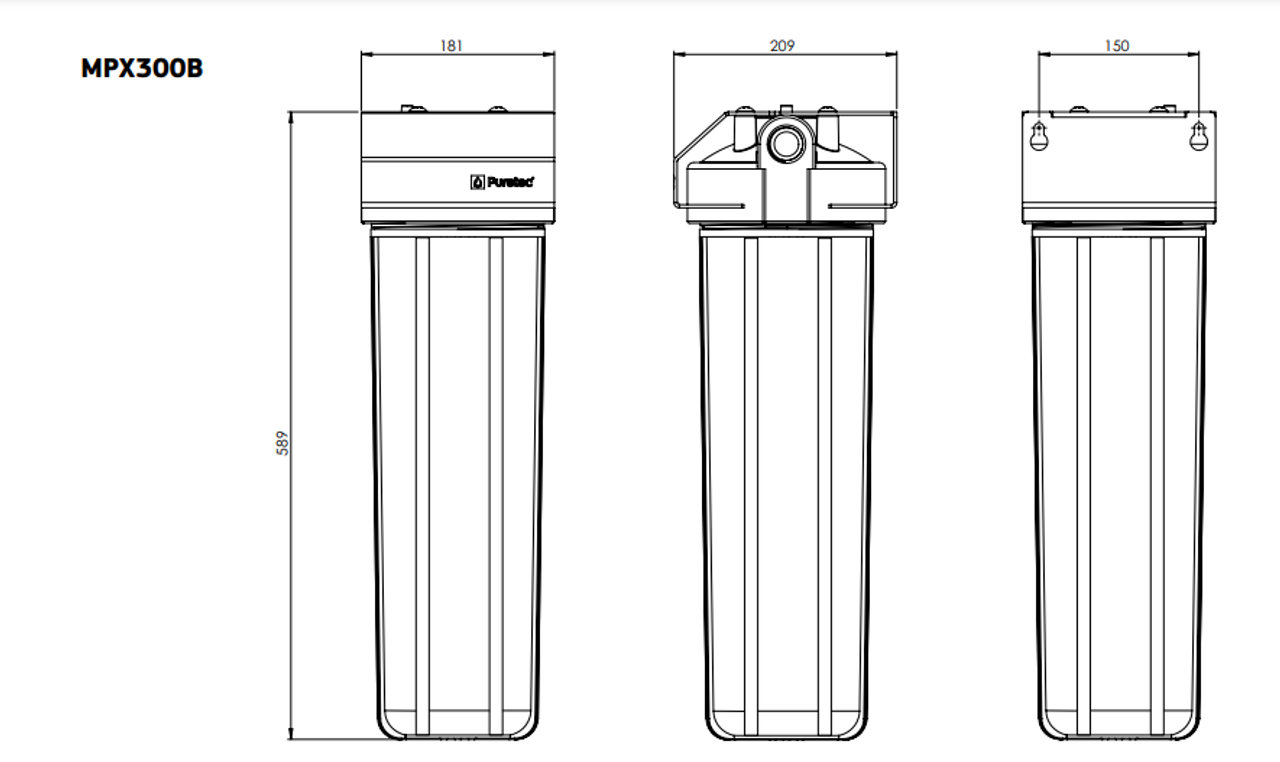 Puretec Housing MPX300B Dimensional Drawing