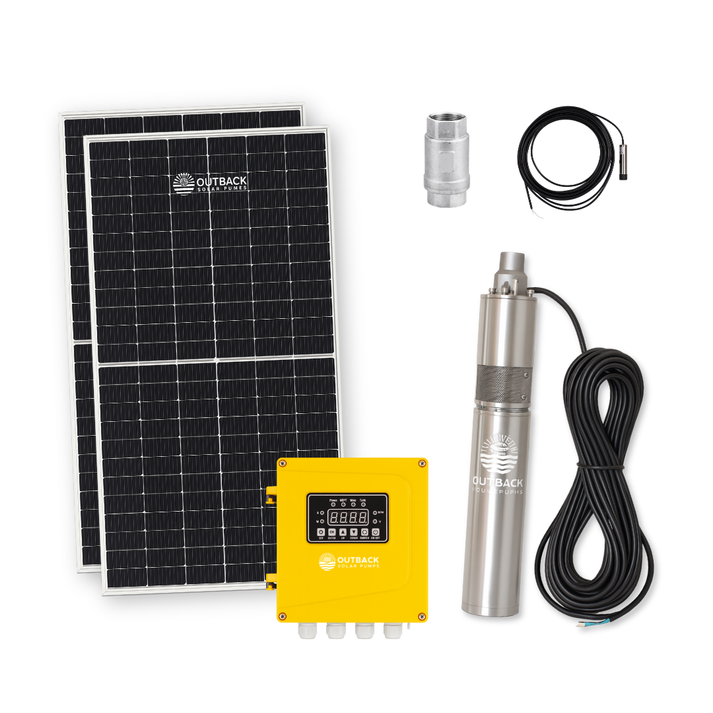 Outback Pioneer 3" 600W Solar Bore Pump Kit – 18LPM 100m Head with 2 x 450W Solar Panels