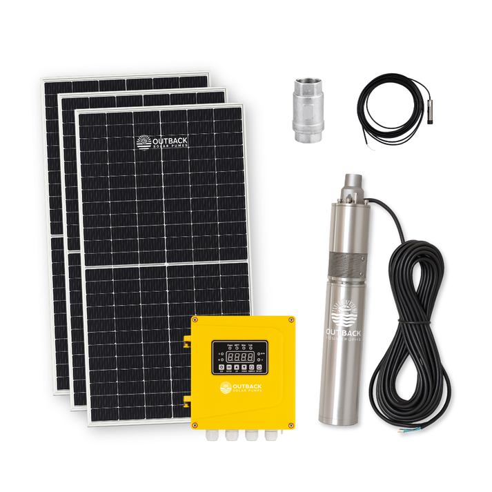 Outback Trailblazer 3" 1000W Solar Bore Pump Kit – 67LPM 93m Head with 3 x 450W Solar Panels