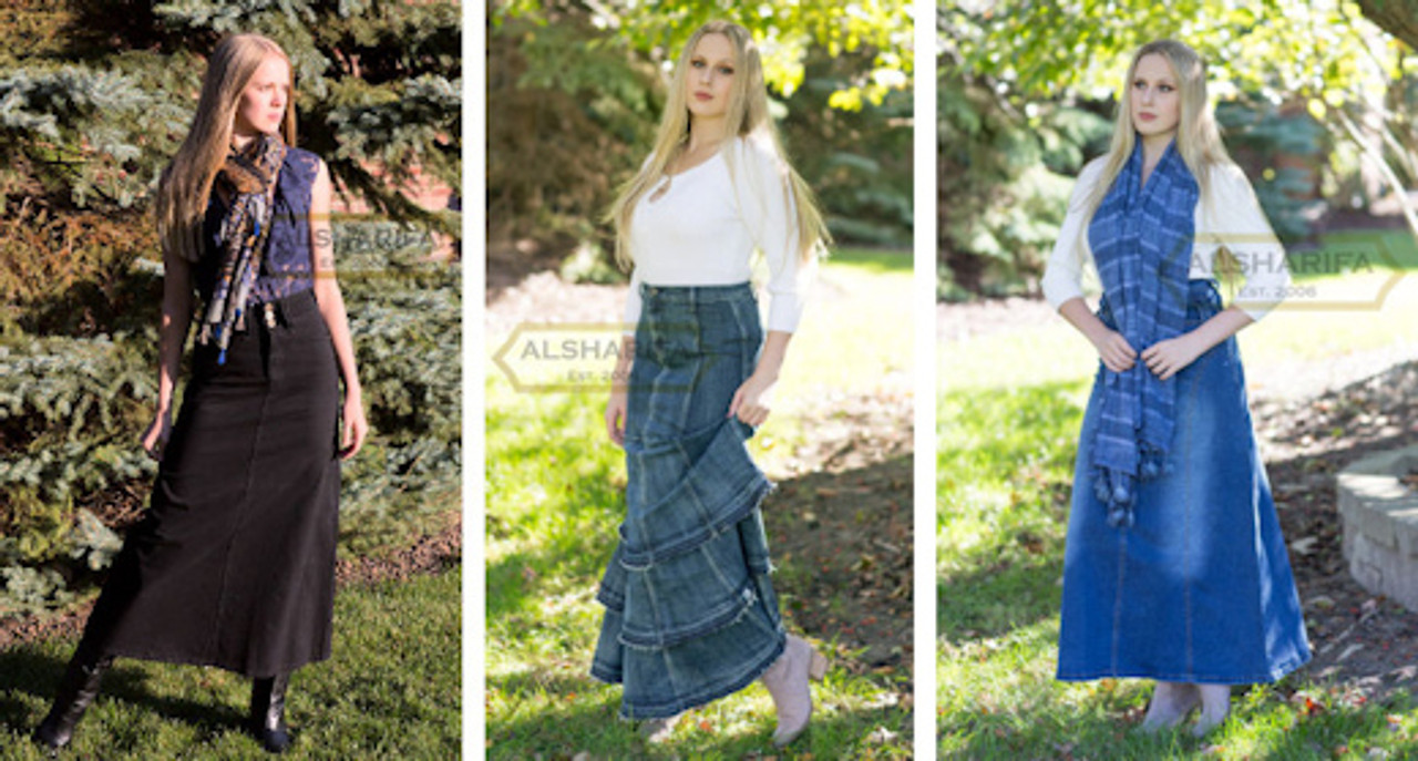 40 Long Cotton Twill Woman Skirt, Women Denim Skirts Khaki [BA033]