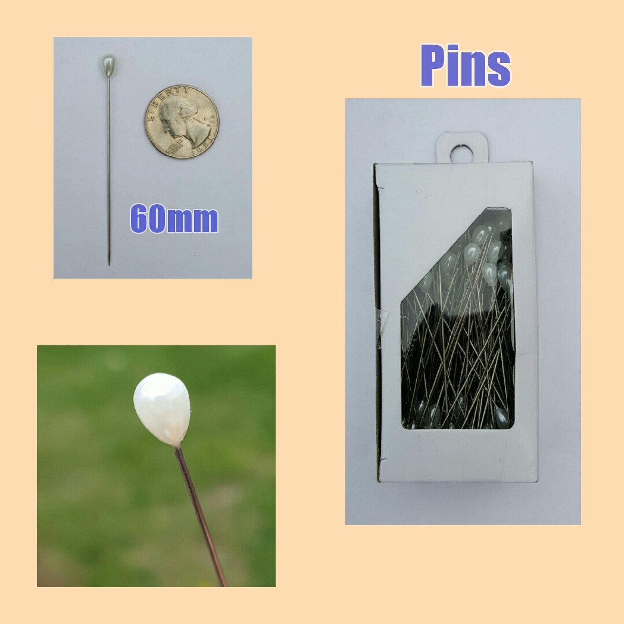 White Pearl head pins, Dressmaking pins, long hijab pins, hijab