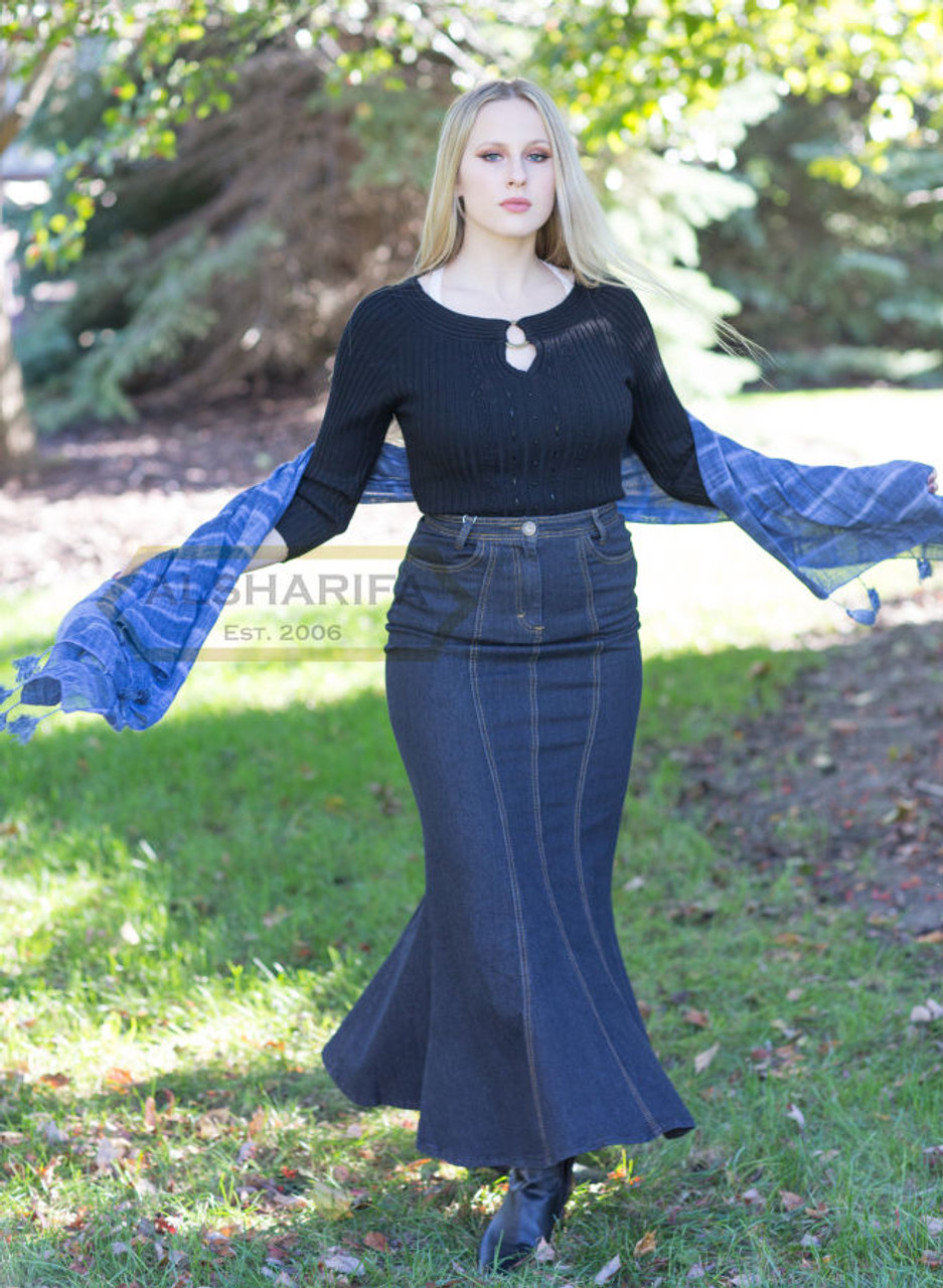 Women's Long Indigo Denim Skirt | UK Size 8-24 | Maxi Skirt | Shop Now