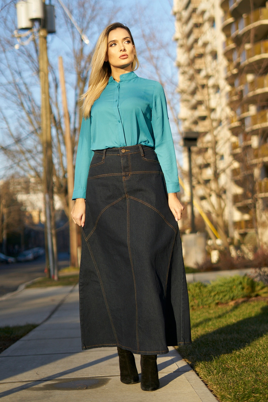 Long denim skirt with seams - Women | Mango USA