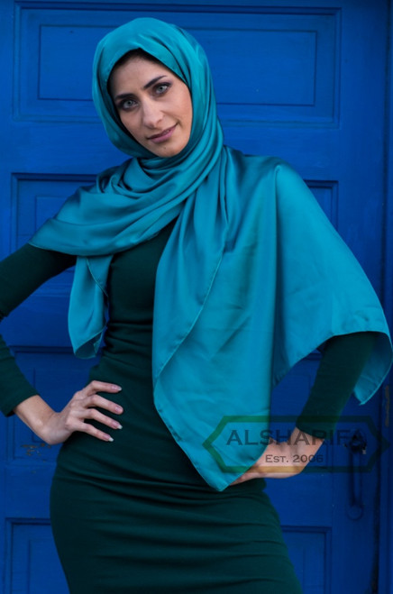 satin fabric long scarf hijab for muslim women - Turquoise