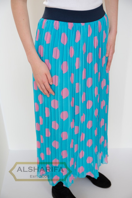 37" Long Lined Pleated Chiffon Skirt Turquoise - front