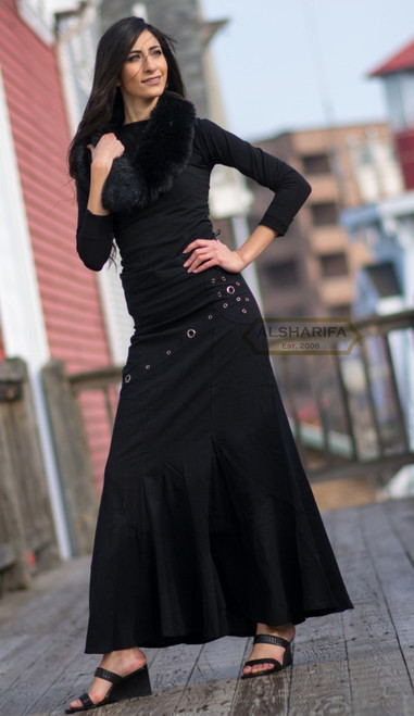 【I AM MARI】Hibe Banding Denim Long Skirt Distressed Patchwork Aline Denim Midi Skirt With Ruffle Back