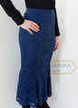 Full Length Floral Lace Skirt - Navy Blue