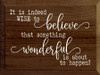 It Is Indeed Wise To Believe That Something Wonderful Is About To Happen!|Inspirational Wood Signs| Sawdust City Wood Signs Wholesale