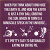 When you think about how huge the earth is, and how the earth is just a tiny ball orbiting the sun, which in turn is a minuscule speck in the universe...it's pretty easy to rationalize eating an entire pie.