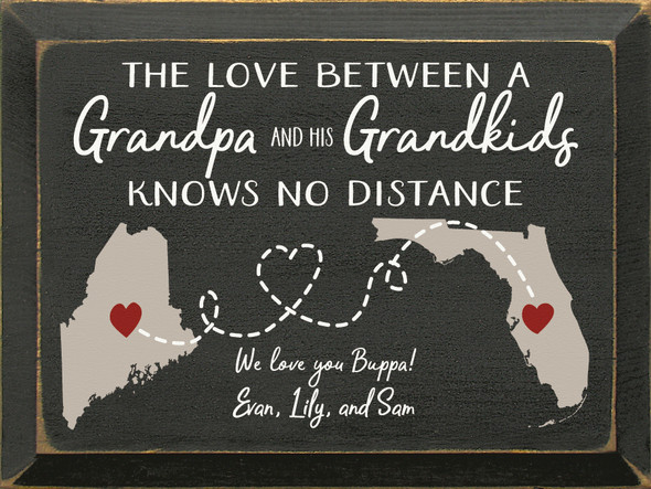 9"x12" Personalized Wood Sign - The Love Between A Grandpa & His Grandkids... - Old Black, Putty, Cottage White, and Red