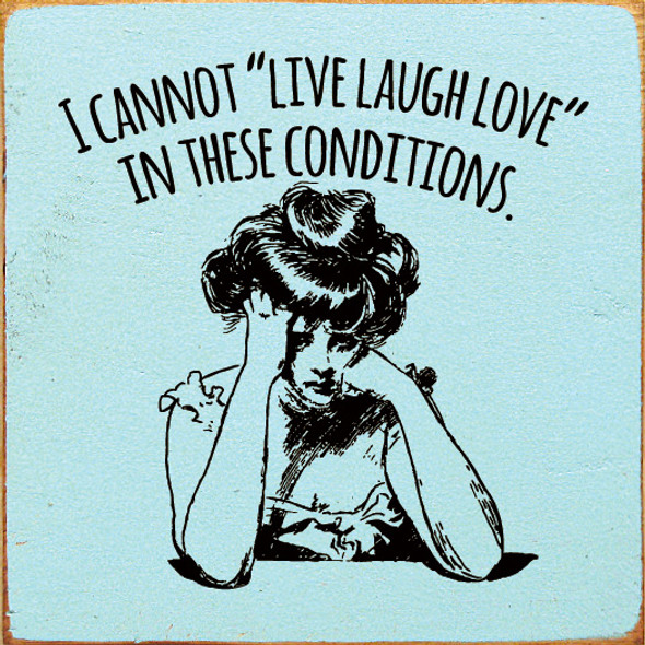 Wholesale Wood Sign: I cannot "Live Laugh Love" in these conditions. (vintage lady)