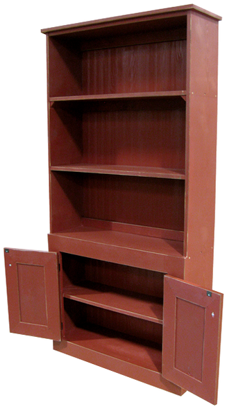 Straight hutch shown in Old Burgundy with beadboard doors (with braces for splitting into 3 parts for shipping)