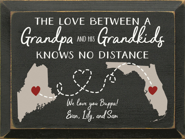 9"x12" Personalized Wood Sign - The Love Between A Grandpa & His Grandkids... - Old Black, Putty, Cottage White, and Red