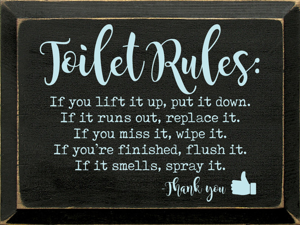 Toilet Rules: If you life it up, put it down... |  Wooden Bathroom Signs | Sawdust City Wood Signs Wholesale