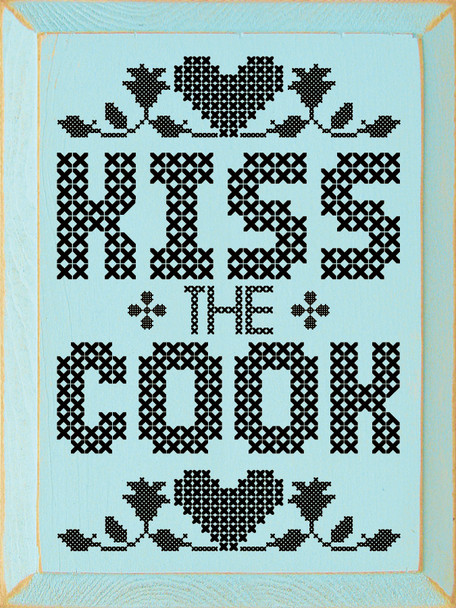 Kiss The Cook (Simple Stitch) | Wooden Signs for your Kitchen | Sawdust City Wood Signs Wholesale