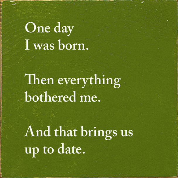 One day I was born. Then everything bothered me. And that brings us up to date.