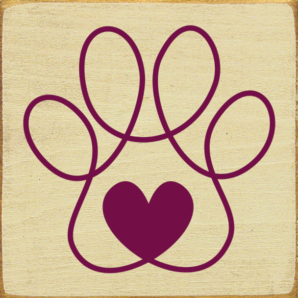 Wholesale Wood Sign - Loopy paw print with heart