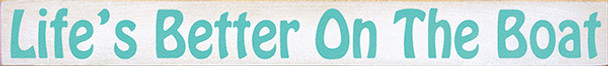 Shown in Old Cottage White with Aqua lettering