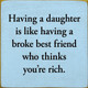 Having A Daughter Is Like Having A Broke Best Friend Who... | Funny Wood Signs | Sawdust City Wood Signs Wholesale