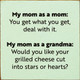 My mom as a mom: You get what you get, deal with it. My mom as a grandma: Would you like your grilled cheese cut into stars or hearts? | Funny Wood Signs | Sawdust City Wood Signs Wholesale