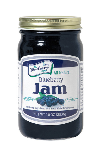 "Jam" packed with blueberries, our 10 ounce Blueberry Jam is bursting with flavor. Packaged in glass jar with re-closable lid.