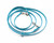 Sky Blue biothane long line cat leash, coiled, with nickel-plated swivel snap hooks and D-ring