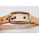 Silver tone buckle on handcrafted leather collar